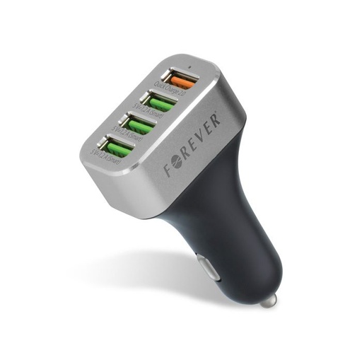 Forever Auto- Schnellladegerät (4 USB port), QC 2.0, silber/ schwarz