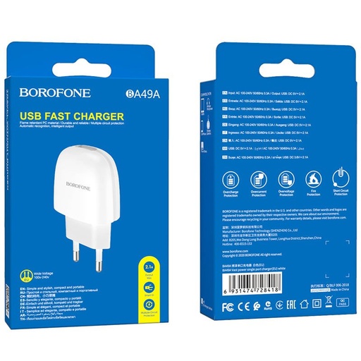 Borofone BA49A Netz- Ladegerät, 5V 2.1A, weiß