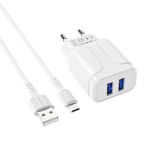 Borofone BA37A Netz- Ladegerät (2 USB port), lightning Kabel, 5V 2,4A, weiß