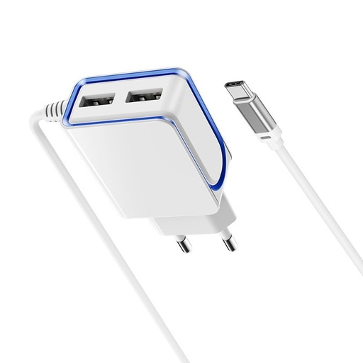 Borofone BA35A Netz- Ladegerät (2 USB port), lightning Kabel, 5V 2,1A, weiß
