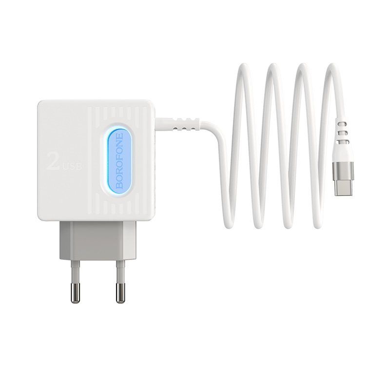 [6931474715302] Borofone BA34 wall charger (2 USB port, microUSB cable), 5V 2,4A, white