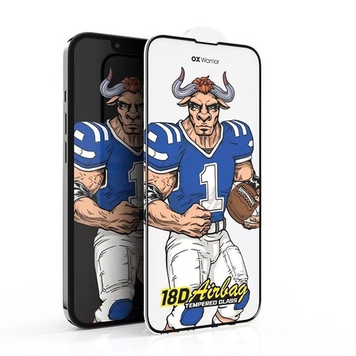 Apple iPhone 15 Pro OX Warrior Mr. Sports airbag strapazierfähig Panzerglas transparent (schwarz Rahmen)