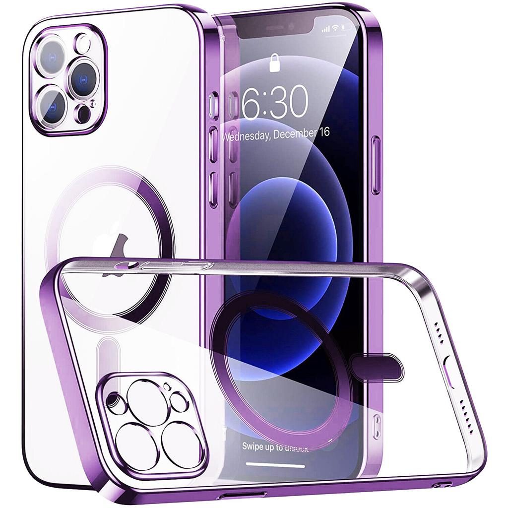 [5990202209282] Apple iPhone 13 Pro electroplate camera-protecting magsafe silicone back cover case (Purple)
