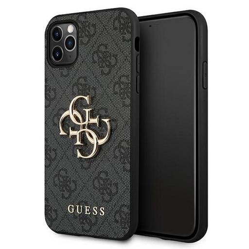 Apple iPhone 13 Pro Guess PU 4G Metal Logo Hülle (Grau) - GUHCP13L4GMGGR