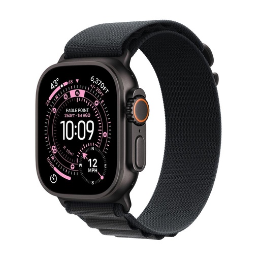 Apple Watch Ultra 3 Smartwatch 49mm (Schwarz Titan Hülle, schwarz S-es alpesi Band) (MF0Q4)