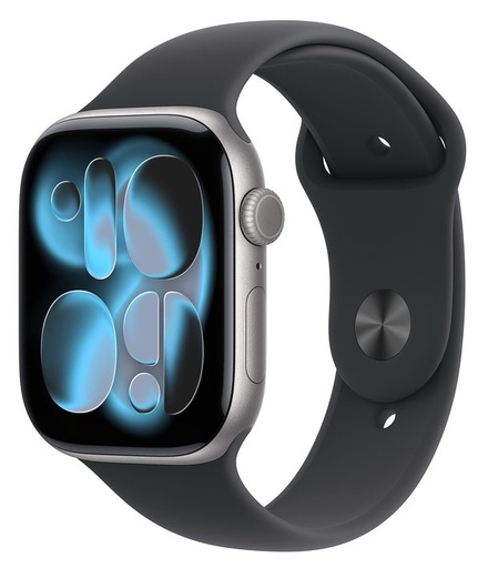 Apple Watch 11 42mm Aluminium Space Grau with Schwarz Sport Band M/L MEQX4