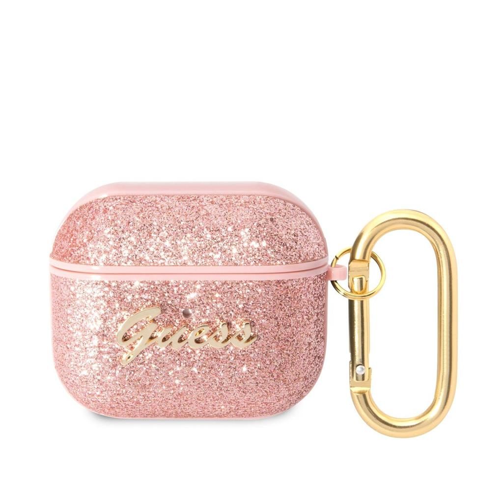 [GUA3HGGSHP] AirPods 3 Guess Glitter Flakes Metal Logo case (Pink) - GUA3HGGSHP