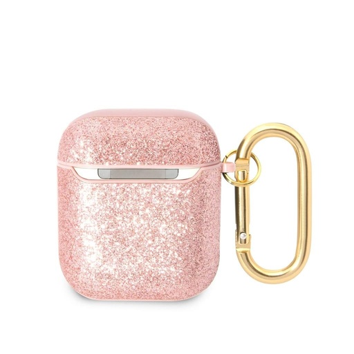 AirPods 1/2 Guess Glitter Flakes Metal Logo Hülle (Rosa) - GUA2HGGSHP