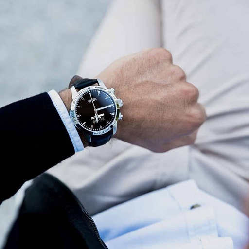 Viita HRV Tachymeter Leather Smartwatch, Aktivitätstracker, silber schwarz