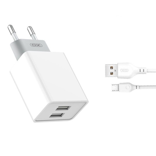 XO L65 2.4A Ladegerät (Weiß) – doppelt USB Anschluss, micro USB mit Kabel