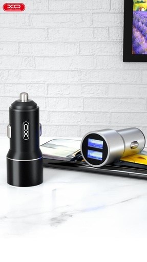XO TZ09 Auto- Ladegerät (Schwarz) – 2×USB, Type-C Kabel, Aluminium Gehäuse, 12W