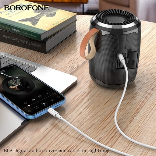 Borofone BL9 lightning Verteiler (lightning Ladegerät port+3,5mm jack Buchse), 1m, Lightning-3,5Jack Adapter, weiß