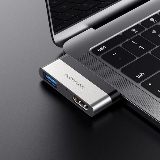 Borofone DH2 HDMI adapter, adapter USB-C HDMI + USB3.0, Aluminium Legierung, breit Runde Kompatibilität, schwarz