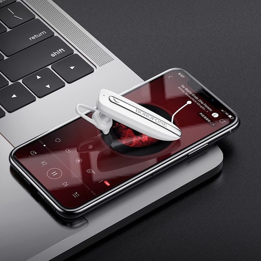 Borofone BC33 bluetooth headset, BT v5.0, 150 mAh Akku 12 Stunden- Anruf/Musik und 200 Uhr Standby- Zeit, weiß