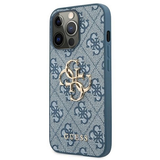 Apple iPhone 13 Pro Guess PU 4G Metal Logo Hülle (Blau) - GUHCP13L4GMGBL