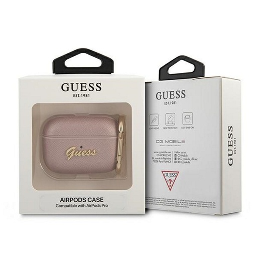 Guess AirPods Pro Hülle Saffiano PC/PU Metal Logo (Rosa) - GUAPSASMP