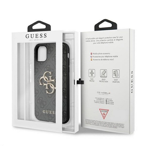 Apple iPhone 13 mini Guess PU 4G Metal Logo Hülle (Grau) - GUHCP13S4GMGGR