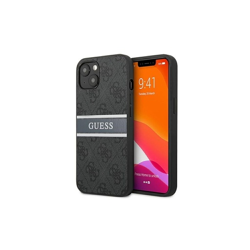 Apple iPhone 13 mini Guess PU 4G Printed Stripe Hülle (Grau) - GUHCP13S4GDGR