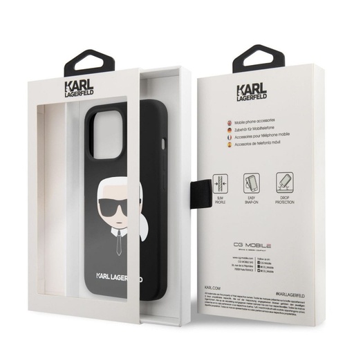 Apple iPhone 13 mini Karl Lagerfeld Liquid Silicone Karl Head Hülle (Schwarz) – KLHCP13SSLKHBK
