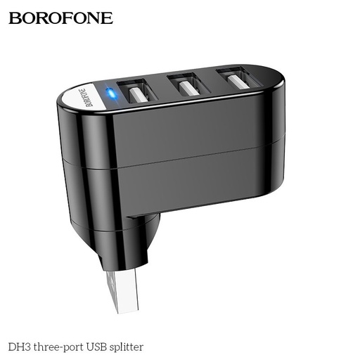 Borofone DH3 USB Verteiler HUB adapter, USB Anschluss und 3x USB Buchse, schwarz