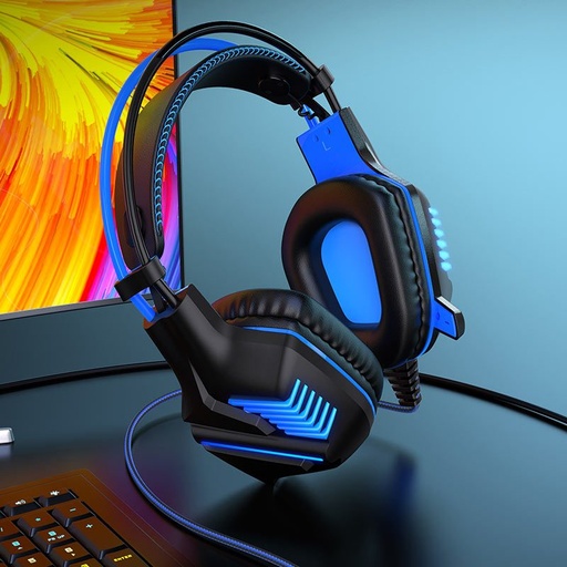 Borofone BO101 gamer Kopfhörer,mit Mikrofon, USB-A+USB-A+ 3.5mm mit Anschluss, led mit Licht, blau