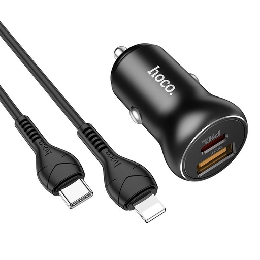 Hoco NZ5 Auto- Schnellladegerät, PD & QC Anschluss + lightning Kabel, schwarz