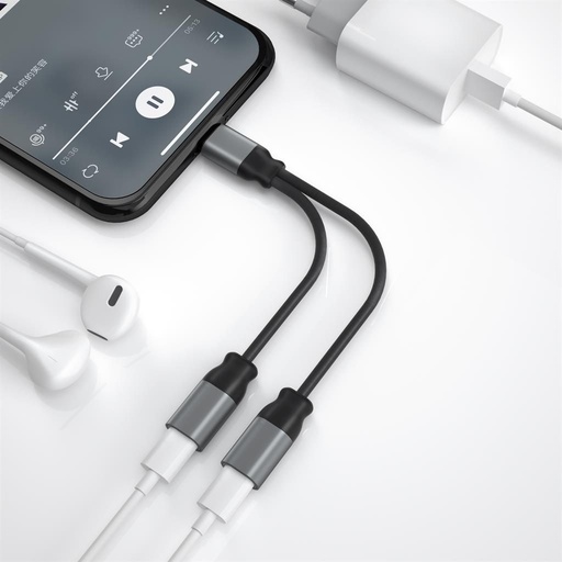 XO NBR160A Lightning audio adapter (Schwarz) – doppelt Lightning Anschluss mit Mikrofon