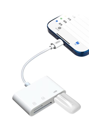 XO HUB006 Lightning 3 az 1-ben adapter (Weiß) – USB + SD + microSD Anschluss