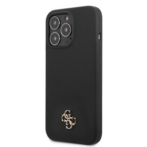 Apple iPhone 13 Pro Guess 4G Silicone Metal Logo Hülle (Schwarz) - GUHCP13LS4LK