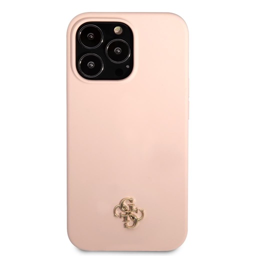 Apple iPhone 13 Pro Guess 4G Silicone Metal Logo Hülle (Rosa) - GUHCP13LS4LP