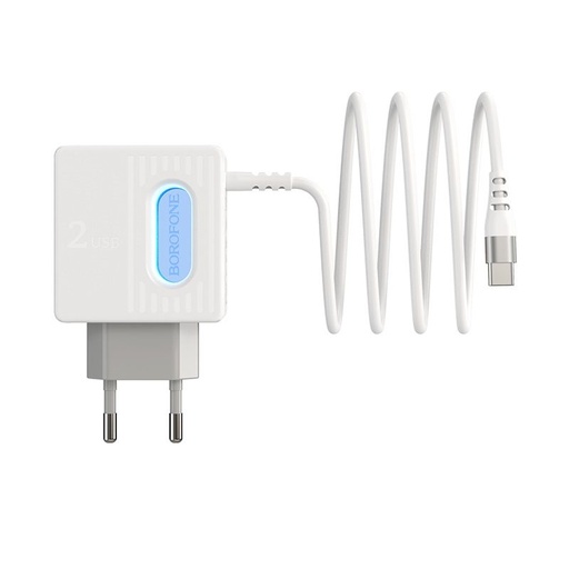 Borofone BA34 Netz- Ladegerät (2 USB port), lightning Kabel, 5V 2,4A, weiß