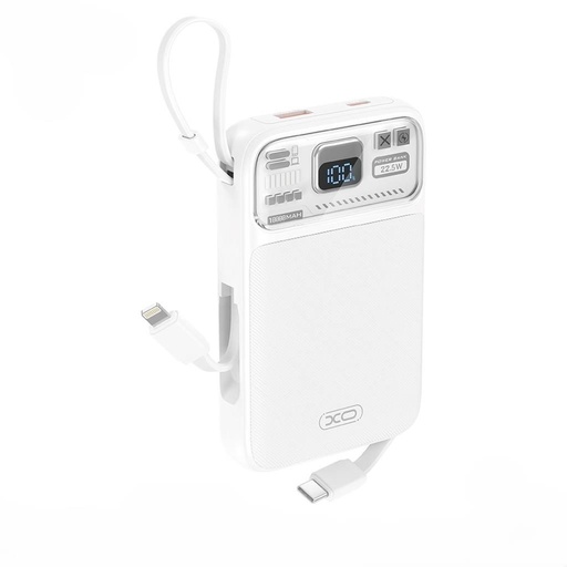 XO PR243 power bank 10000 mAh (Weiß) – Schnellladen 22.5W, digital Display, USB-C und Lightning Kabel