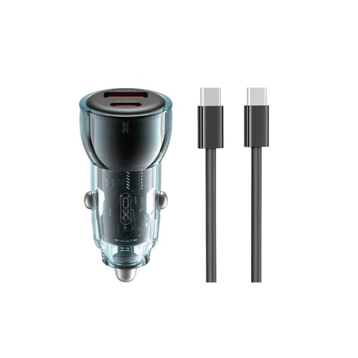 XO CC60 Auto- Schnellladegerät, PD & QC Anschluss + type-c Kabel 60W (Schwarz)