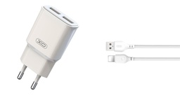 XO L92C 2.4A Ladegerät (Weiß) – doppelt USB Anschluss, Lightning mit Kabel