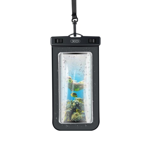 XO KT01 PVC wasserdicht Handyhülle aufklappbar ablakkal und mit Umhängeband (Schwarz)