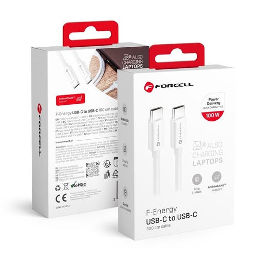 Forcell F-ENERGY C339 USB-C / USB-C Kabel PD QC4.0 5A 100W (Weiß) - 3m