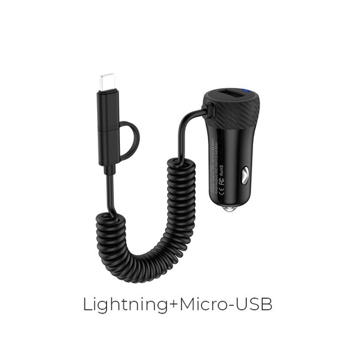 Hoco Z21A Ascender single-port car charger with cable(Apple + Micro) Schwarz