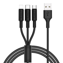 Hoco X25 3in1 Kabel (microUSB + type-C + lightning), 2A, 1m, schwarz