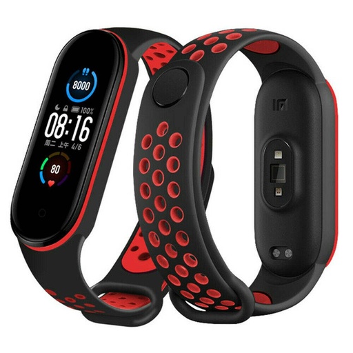 Xiaomi Mi Band 3/4/5/6 Silikon Riemen, schwarz/rot