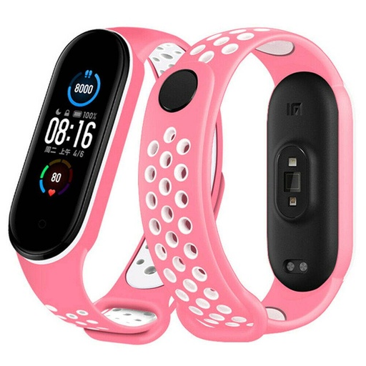 Xiaomi Mi Band 3/4/5/6 Silikon Riemen, rosa/weiß
