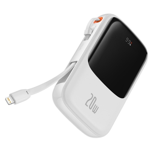 BASEUS QPow powerbank, 10000mAH mit Kapazität,20W Lade- mit Leistung, lightning mit Kabel weiß