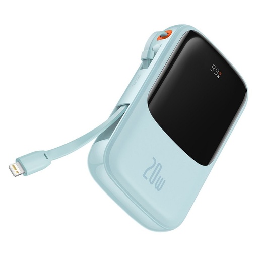 BASEUS QPow powerbank, 10000mAH mit Kapazität,20W Lade- mit Leistung, lightning mit Kabel blau