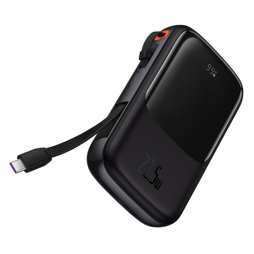 BASEUS QPow powerbank, 10000mAH mit Kapazität,22,5W Lade- mit Leistung, Type-C mit Kabel schwarz