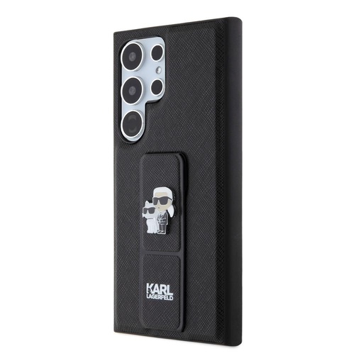 Samsung Galaxy S24 Ultra Karl Lagerfeld Saffiano Grip Stand Metal Logo Hülle (Schwarz) – KLHCS24LGSAKCPK