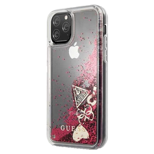 Apple iPhone 11 Pro Guess Glitter Hearts Hülle (Himbeere) - GUHCN58GLHFLRA