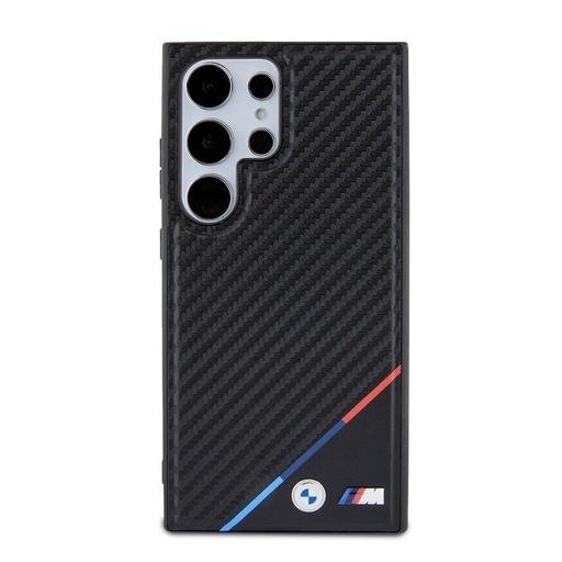 Samsung Galaxy S24 Ultra BMW M PU Leather Carbon MagSafe Hülle – Tricolor Line (Schwarz) - BMHMS24L23PUDTK