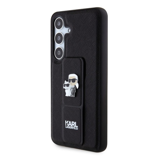 Samsung Galaxy S24 Karl Lagerfeld Saffiano Grip Stand Metal Logo Hülle (Schwarz) – KLHCS24SGSAKCPK