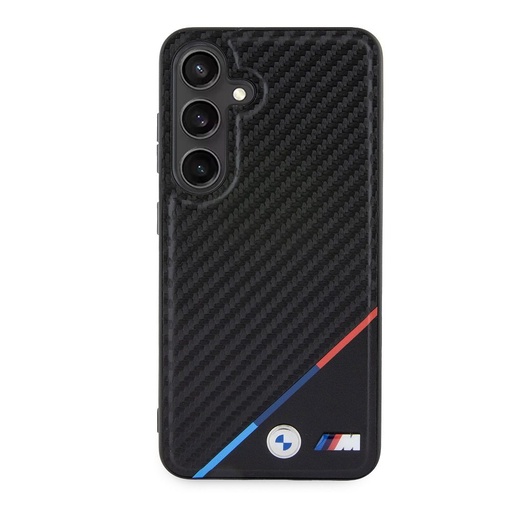 Samsung Galaxy S24 BMW M PU Leather Carbon MagSafe Hülle – Tricolor Line (Schwarz) - BMHMS24S23PUDTK