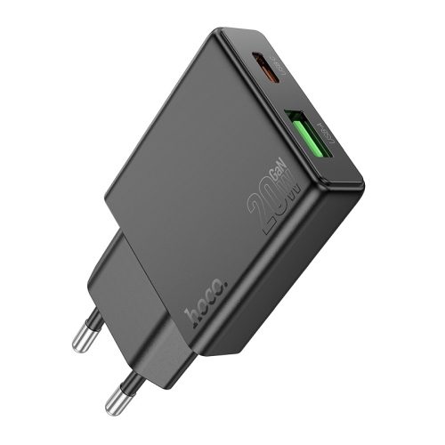 Hoco N38 Schnellladegerät adapter USB-A/Type-C mit Anschluss (PD20W mit Leistung) schwarz