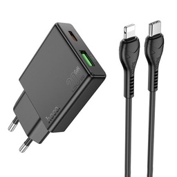 Hoco N38 Schnellladegerät adapter USB-A/Type-C mit Anschluss (PD20W mit Leistung) , Type-C-Lightning mit Kabel schwarz